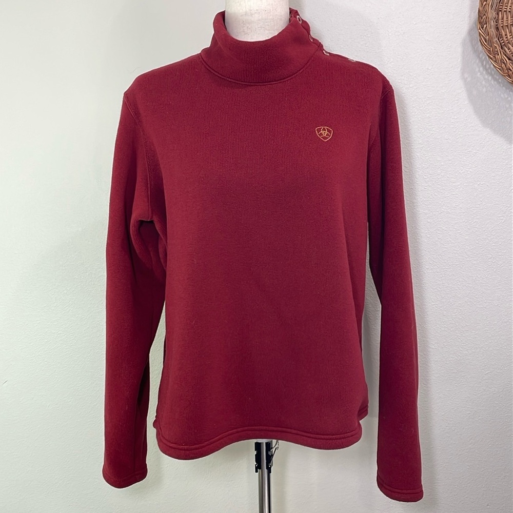 Women’s Ariat Fleece Snap Up Turtleneck Sweater Cozy Red Size Large